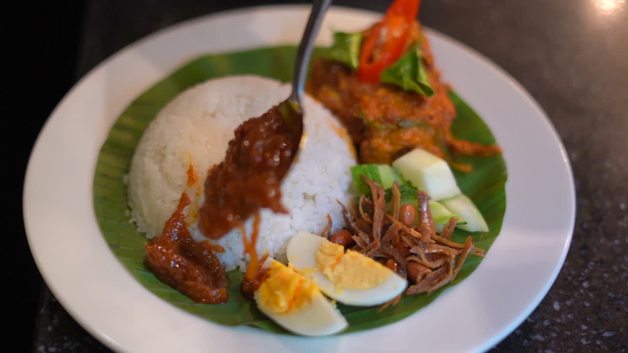 Ready rice plate for eating with garnishing Premium Stock Video Footage