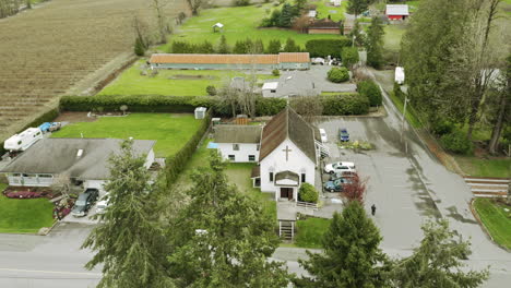 small white church in rural country small town