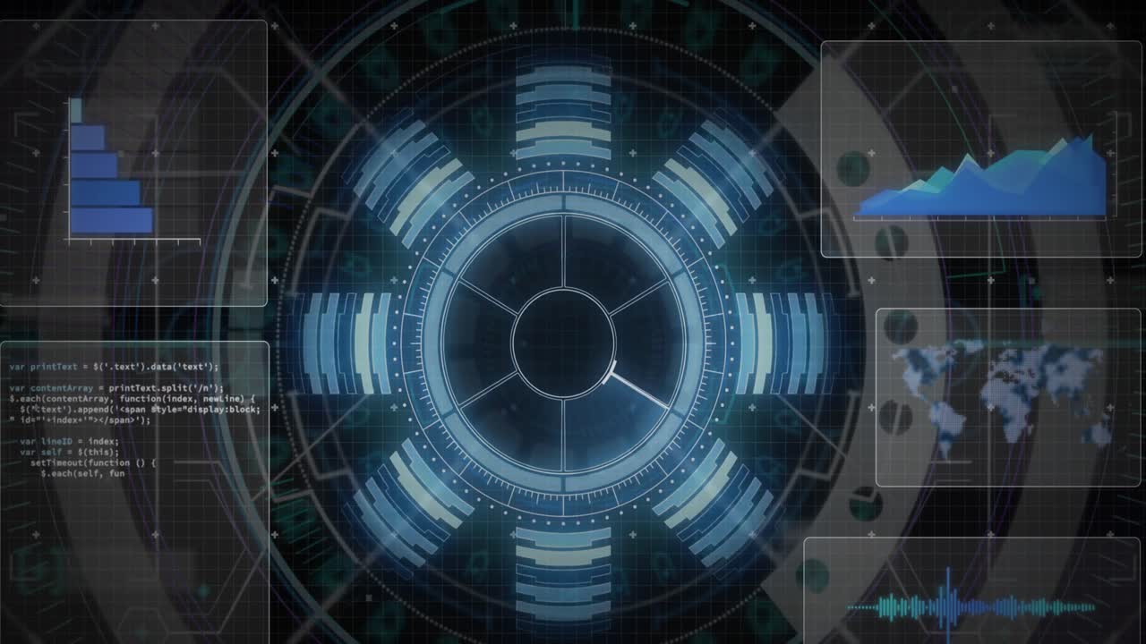 Animation of scope scanning and data processing over computer screens
