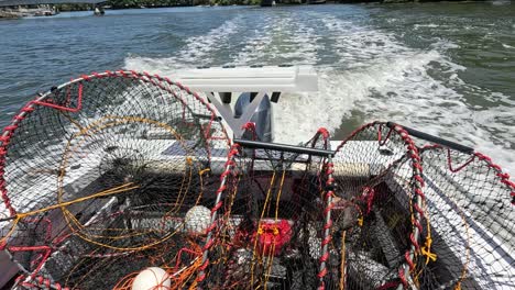 fishing traps on a boat in motion