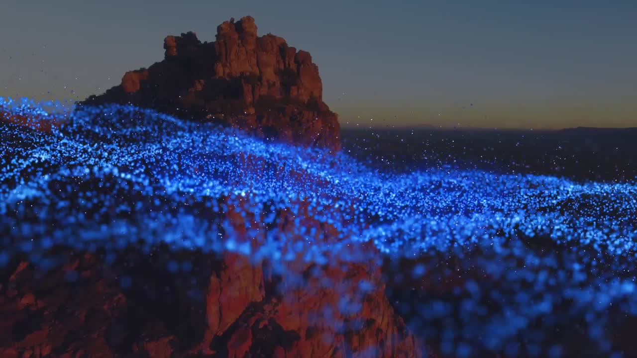 animación de puntos azules sobre el paisaje