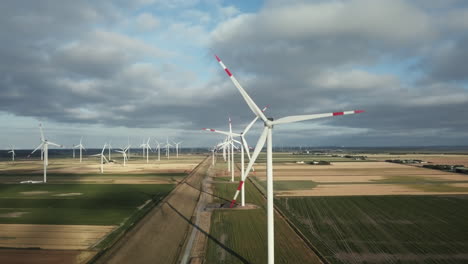 aerial view on a row of wind mills