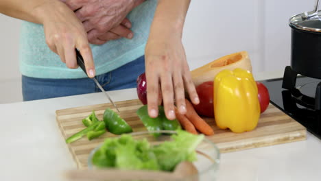 mujer cortando verduras