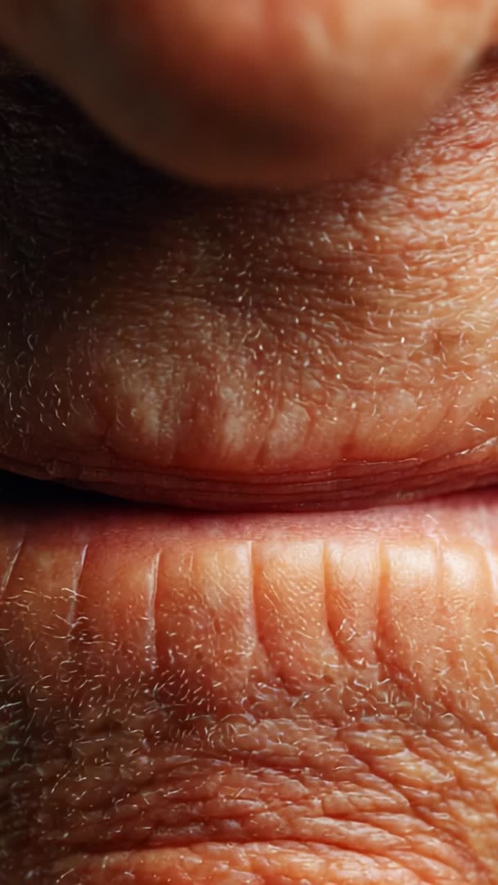 Close-Up Views of Human Lips Highlighting Textures, Expressions, and Subtle Details in a Dramatic Light Setting to Showcase Emotional Nuances in Communication