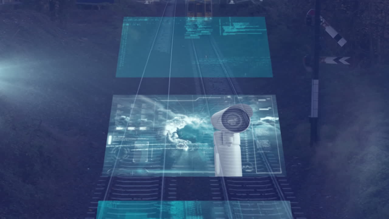 animación del procesamiento de datos en pantallas sobre el tren