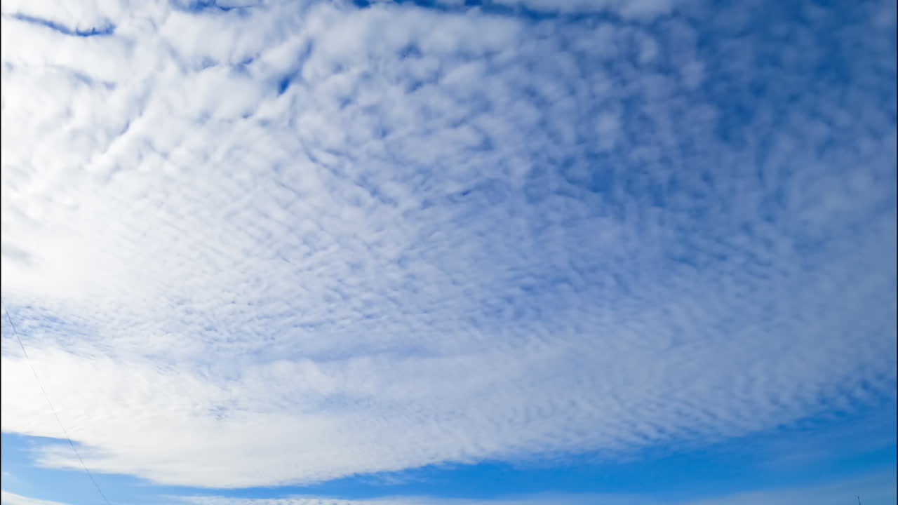 Altocumulus cloudscape covering the horizon. Beautiful clouds in the azure skies. Low angle view.