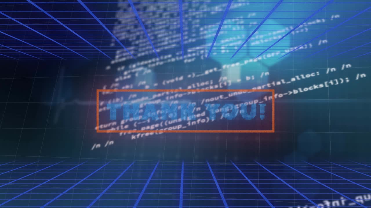 Animation of thank you text over grid and data processing