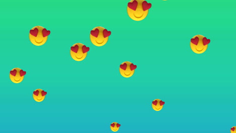 animación de iconos emoji digitales que se mueven sobre un fondo verde