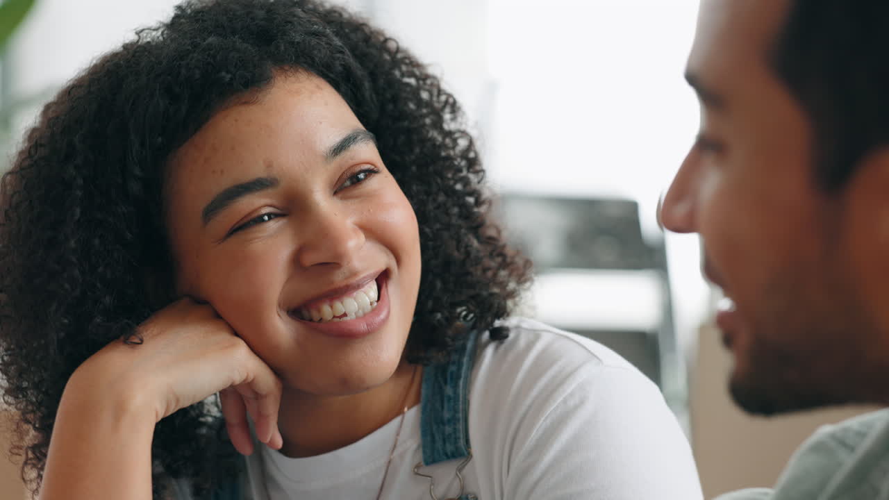 Communication, laughing and comic couple