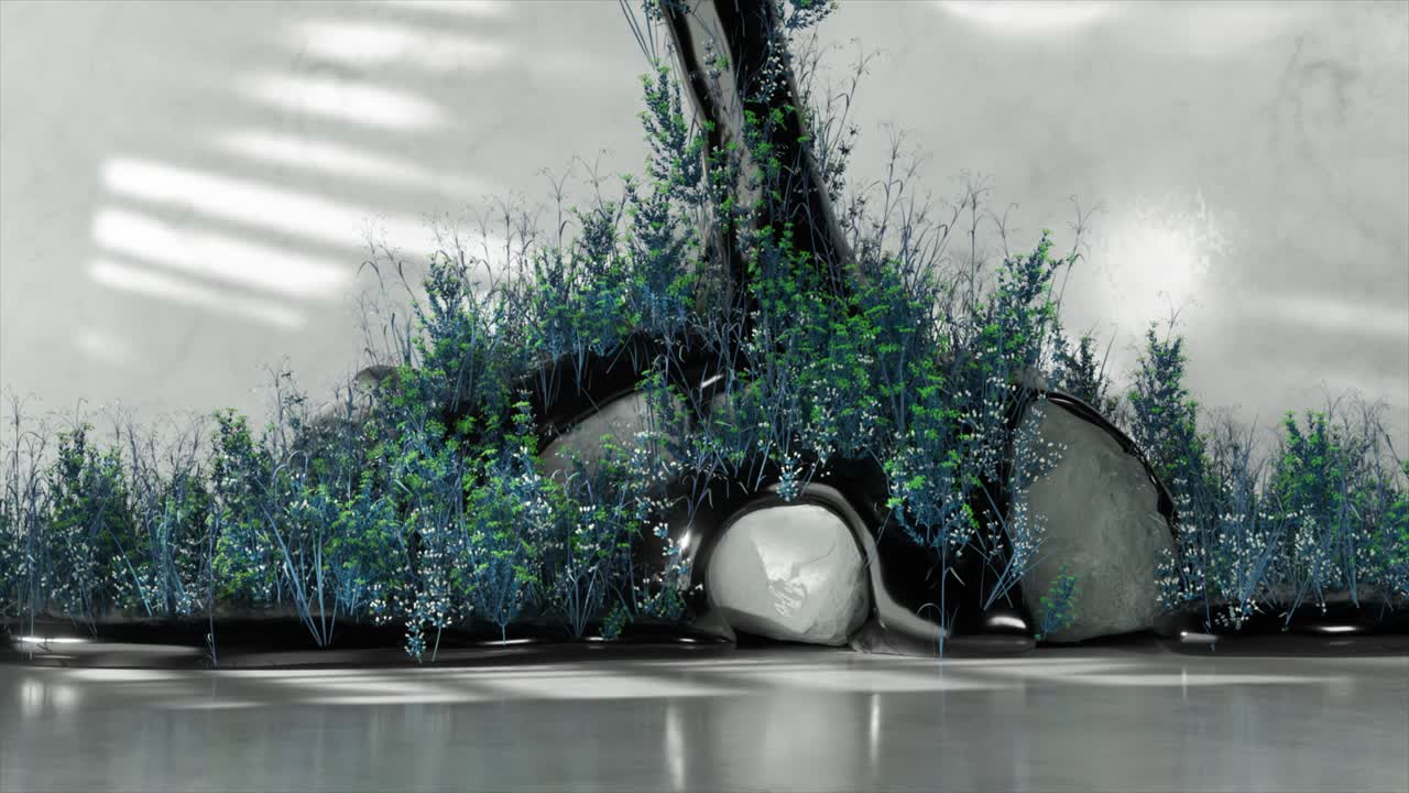 abstracto 3d renderizado naturaleza muerta con plantas y rocas