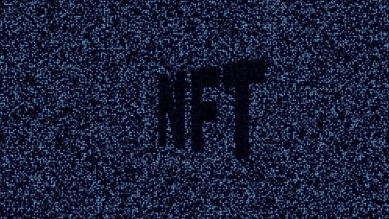 Roterende NFT sort tekst over computer binær baggrund