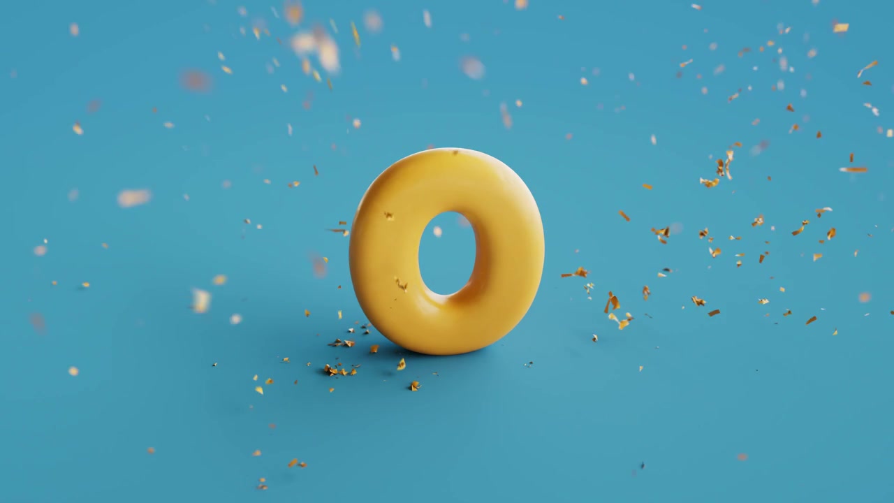 Dynamic 3D Countdown with Yellow Numbers and Golden Confetti