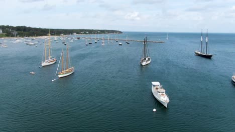 boats anchored at the pier of vineyard heaven in cape cod, massachusetts, usa