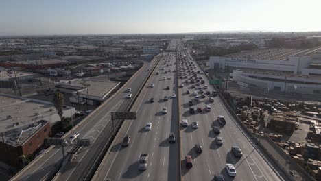 aerial over freeway in los angeles