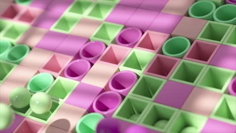 abstract geometric pattern of colorful cubes and cylinders