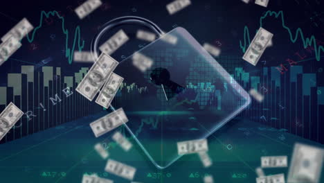 bloqueo de seguridad y procesamiento de datos contra la caída de los dólares estadounidenses