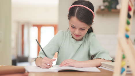 escritura, libro y niña con tarea