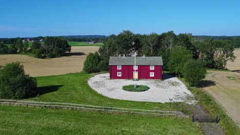 rural traditional dalslandsstuga house in dalsland, sweden, aerial