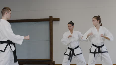 maestro enseñando los movimientos en el dojo