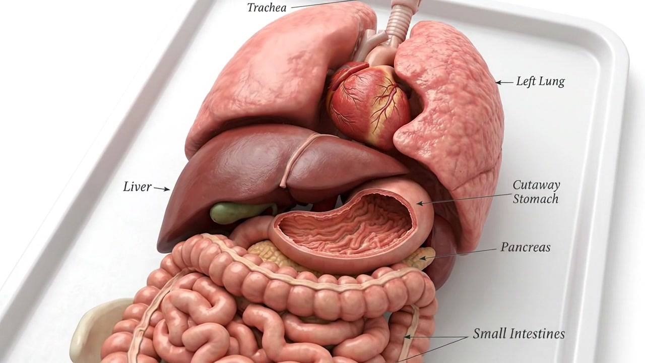 Anatomical Model of Human Internal Organs on White Background