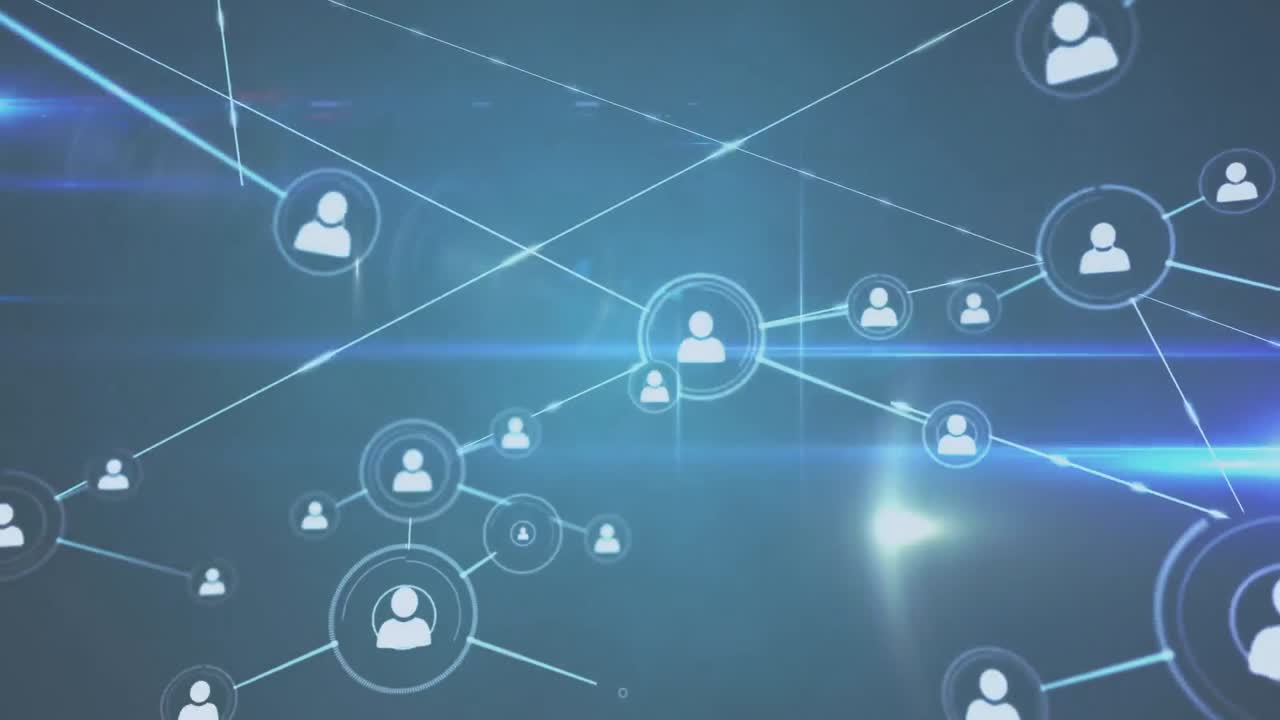 animación de la red de conexiones con iconos de medios en fondo negro