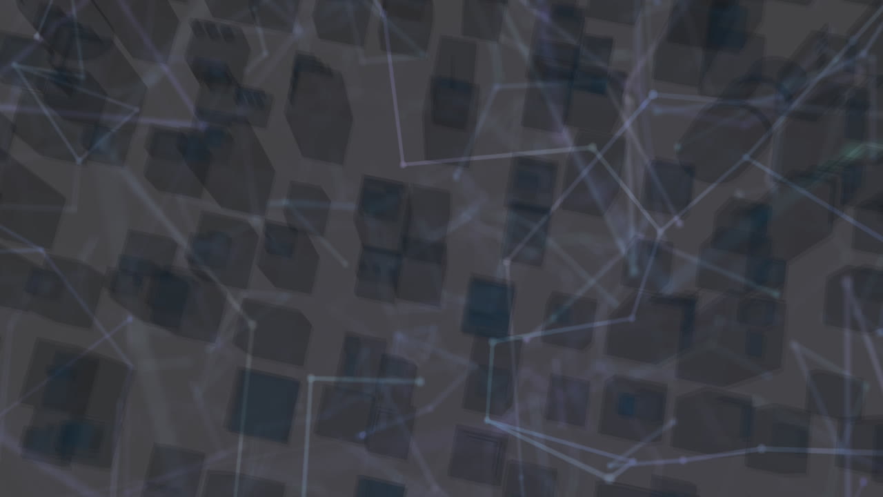 iconos de red de conexión contra vista aérea del paisaje urbano