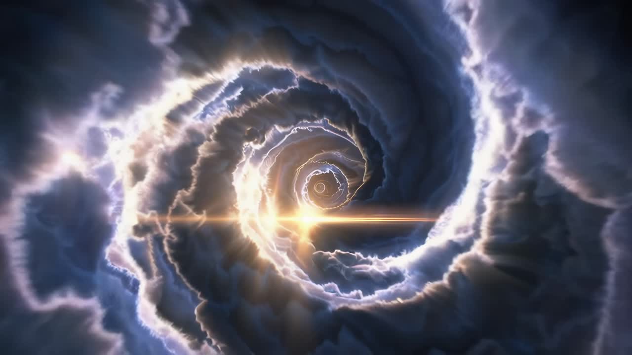 Abstract Vortex Tunnel of Clouds and Lightning