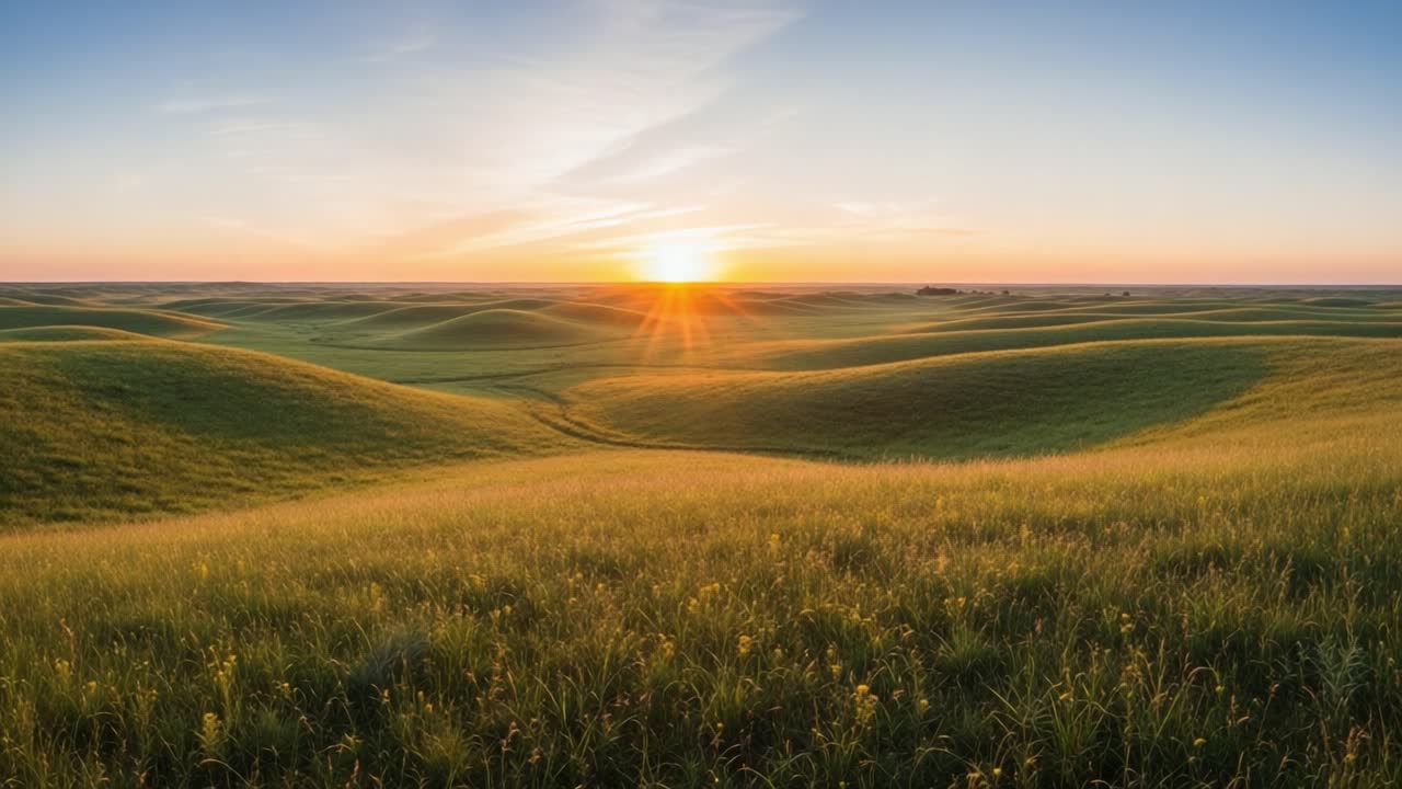 Sunset over Rolling Green Hills