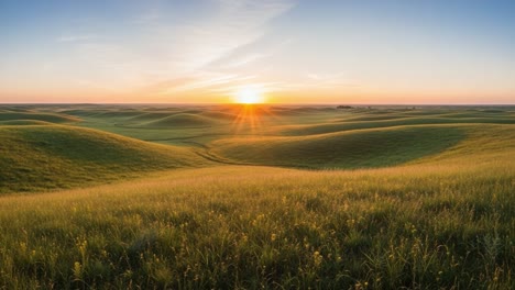 sunset over rolling green hills