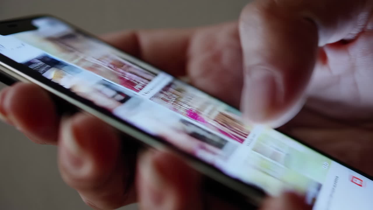 Person using smartphone to browse through images