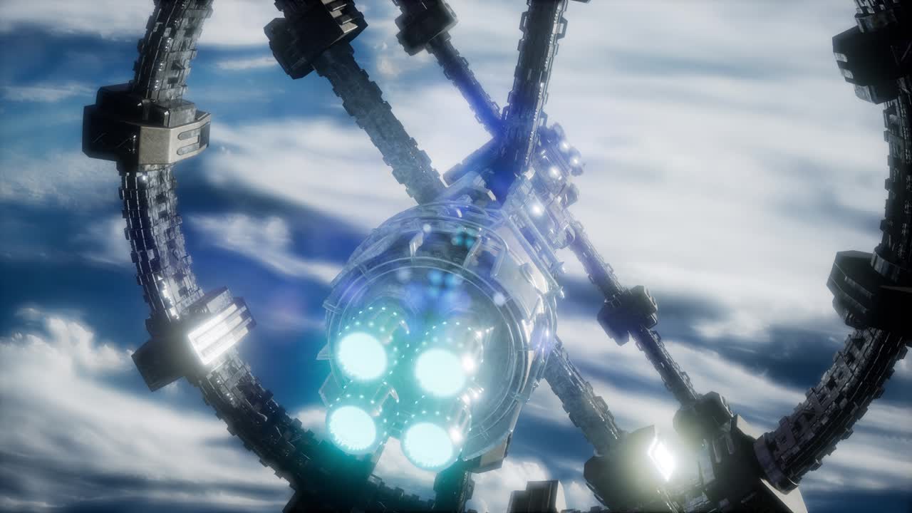 Highly detailed huge spaceship approaching to the Earth.