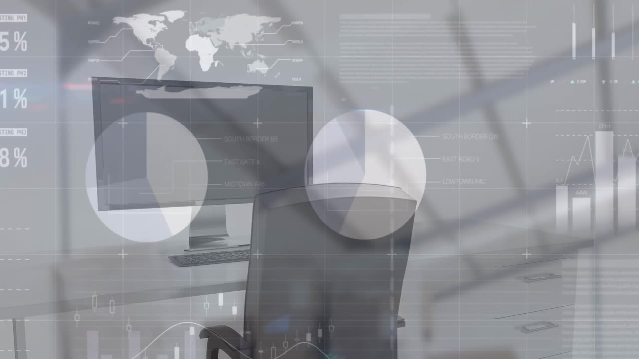 animación del procesamiento de datos financieros en el escritorio con computadora