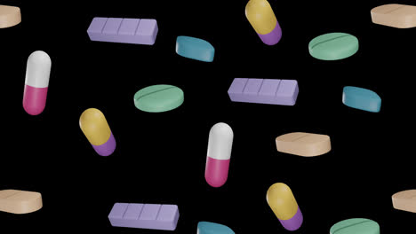 animation of floating pills on black background