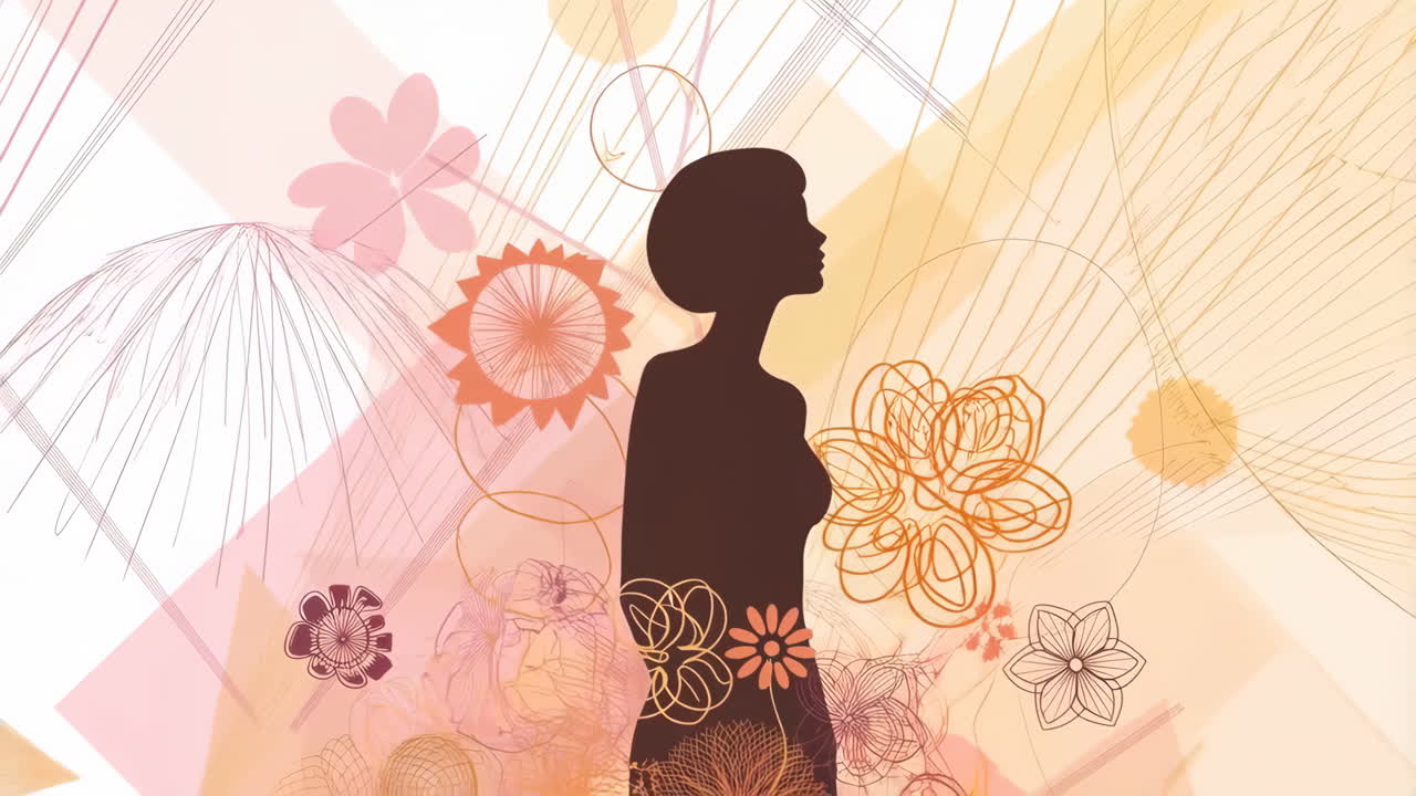 Abstract Woman Silhouette with Floral and Geometric Patterns
