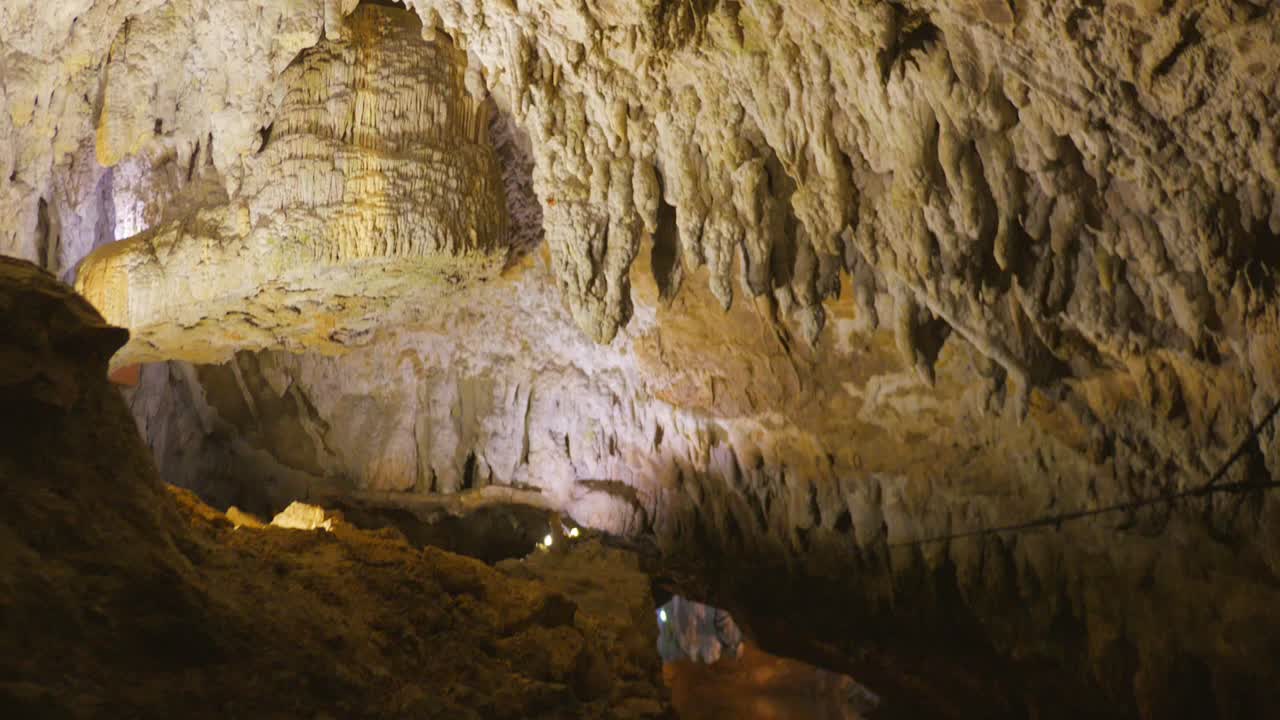 Limestone Rock Cave In Labouiche Underground Subteranean River In Ariege, France, Europe. POV Shot