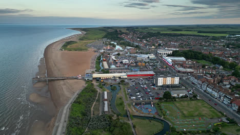 Aerial-view-of-Skegness,-a-busy-tourist-town-with-something-for-everyone,-from-stunning-campsites-to-a-sunset-to-die-for