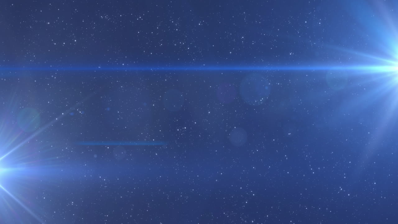 빛나는 파란색 불빛이 빛의 반점과 배경의 별 위에 움직이는 애니메이션