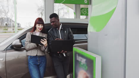 business meeting at a gas station