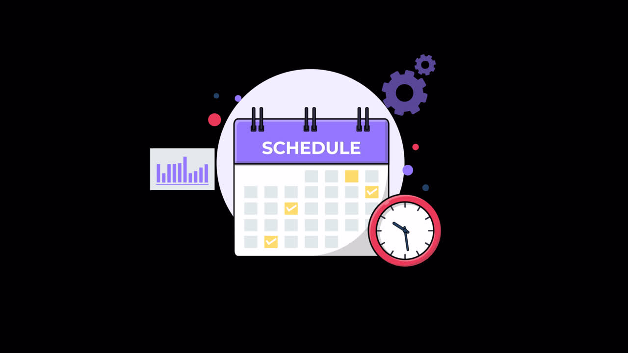Business Schedule Calendar with Moving Clock Animation