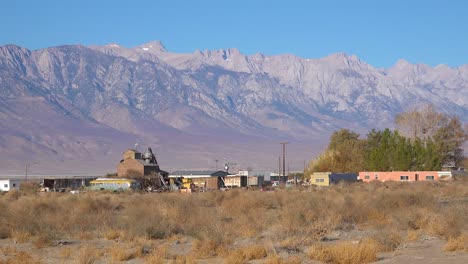 2019 - a small run down town keeler california in owens valley houses desert rats prospectors and vagrants mt whitney sierra nevada mountains in background