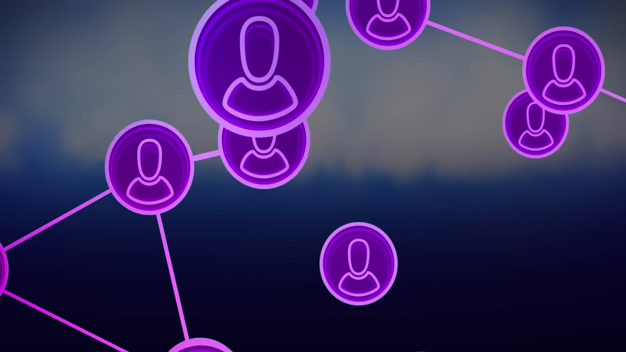 animación de la red de conexiones con iconos sobre un fondo borroso