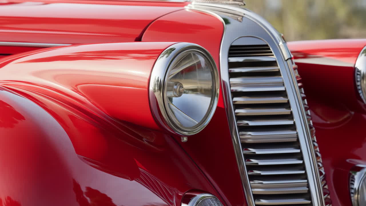 Close-up of a Red Vintage Car's Front