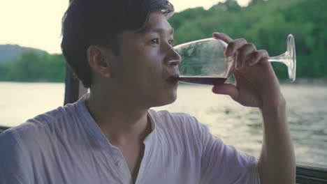 man drink wine from glasses,slow motion