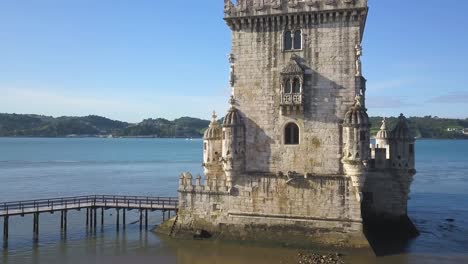 Vista-Aérea-De-La-Torre-De-Belem-En-Material-De-Archivo-4k-De-Lisboa-Portugal