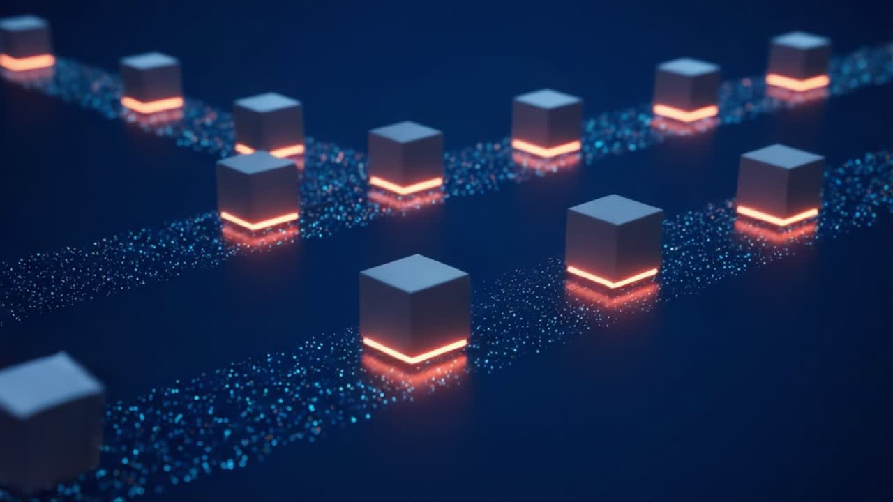 Dynamic Visuals: A Fascinating Geometry of Illuminated Cubes on a Sparkling Surface, Showcasing Patterns and Depth in a Digital Environment