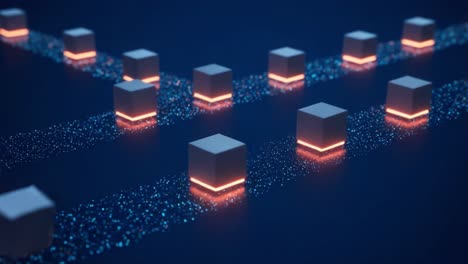 dynamic visuals: a fascinating geometry of illuminated cubes on a sparkling surface, showcasing patterns and depth in a digital environment