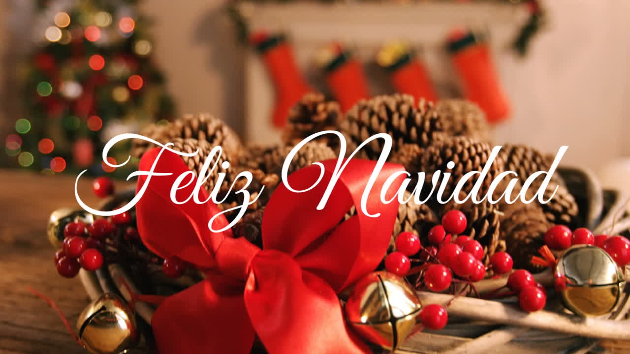 animación de feliz navidad texto sobre decoraciones de navidad
