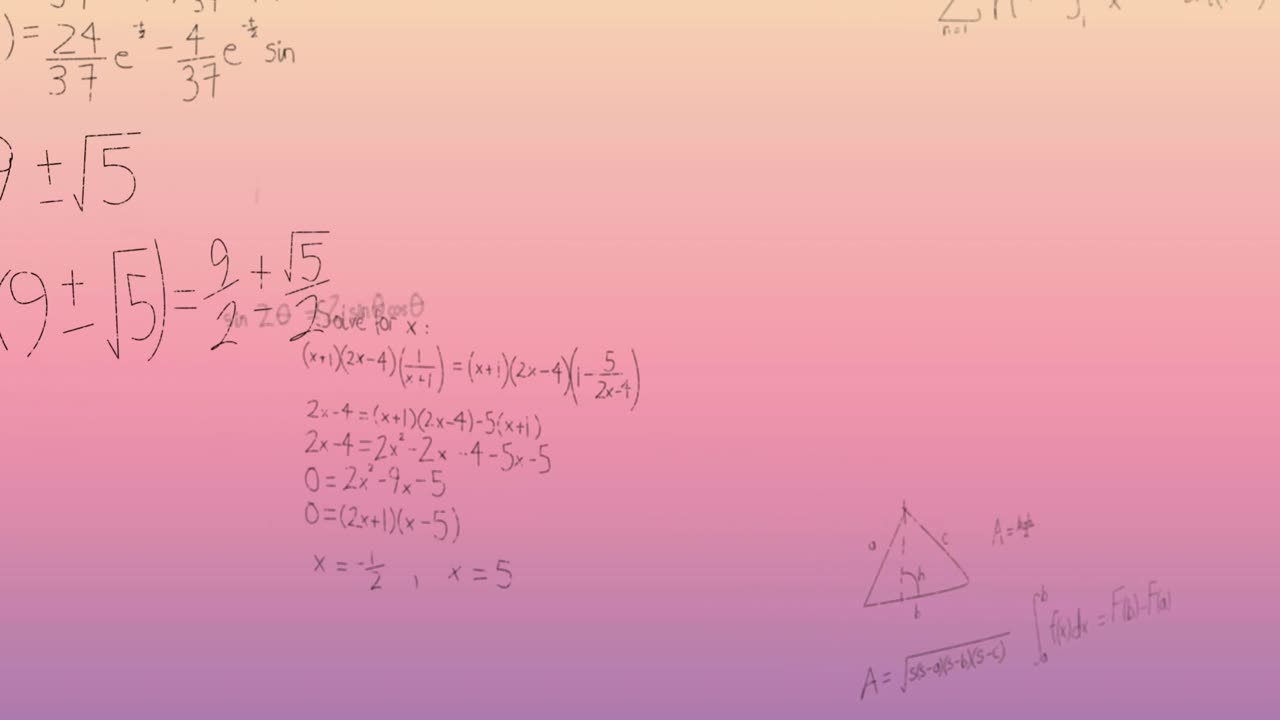 Animation of mathematical equations over pink to yellow background