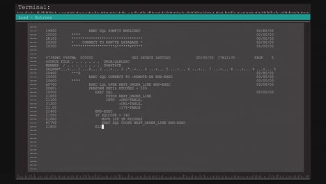 animación del procesamiento de datos en una pantalla de computadora gris y azul