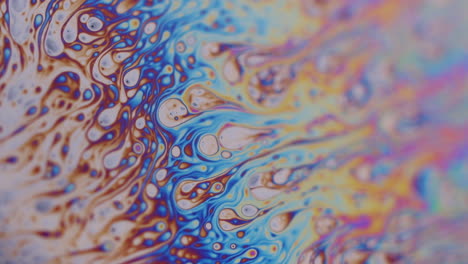 Abstract rainbow colored. shapes moving clockwise in the frame. Macro shot of rainbow colored liquid on a sphere. Changing direction